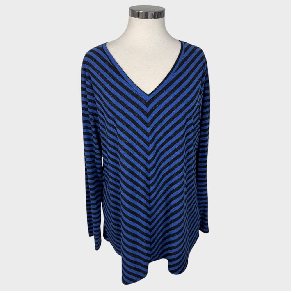 Apt. 9 Modern Essentials V-Neck Tunic XL Blue Black Chevron Stripe